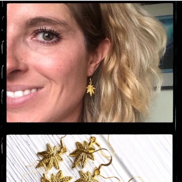 Wild Mary Jane 420 Pot Leaf 18K Gold Dangle Earrings - Picture 3 of 5